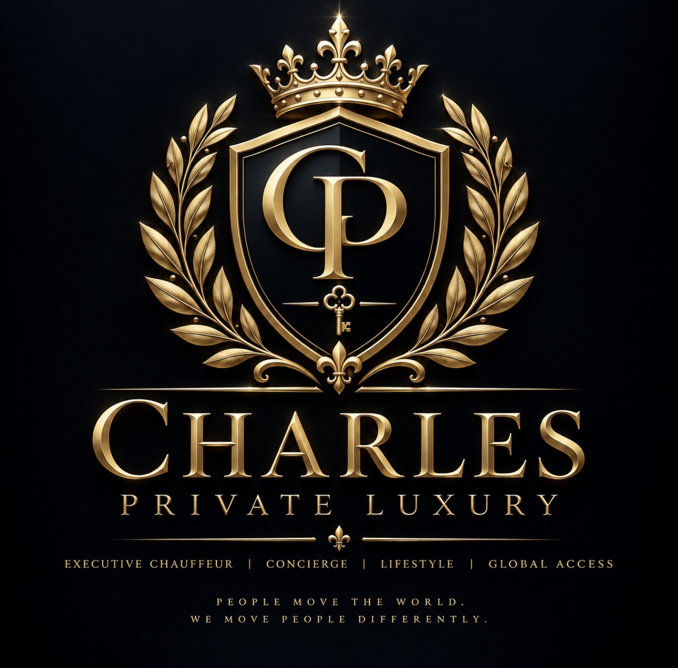 Charles Private Luxury crest with crown, laurel and CP monogram